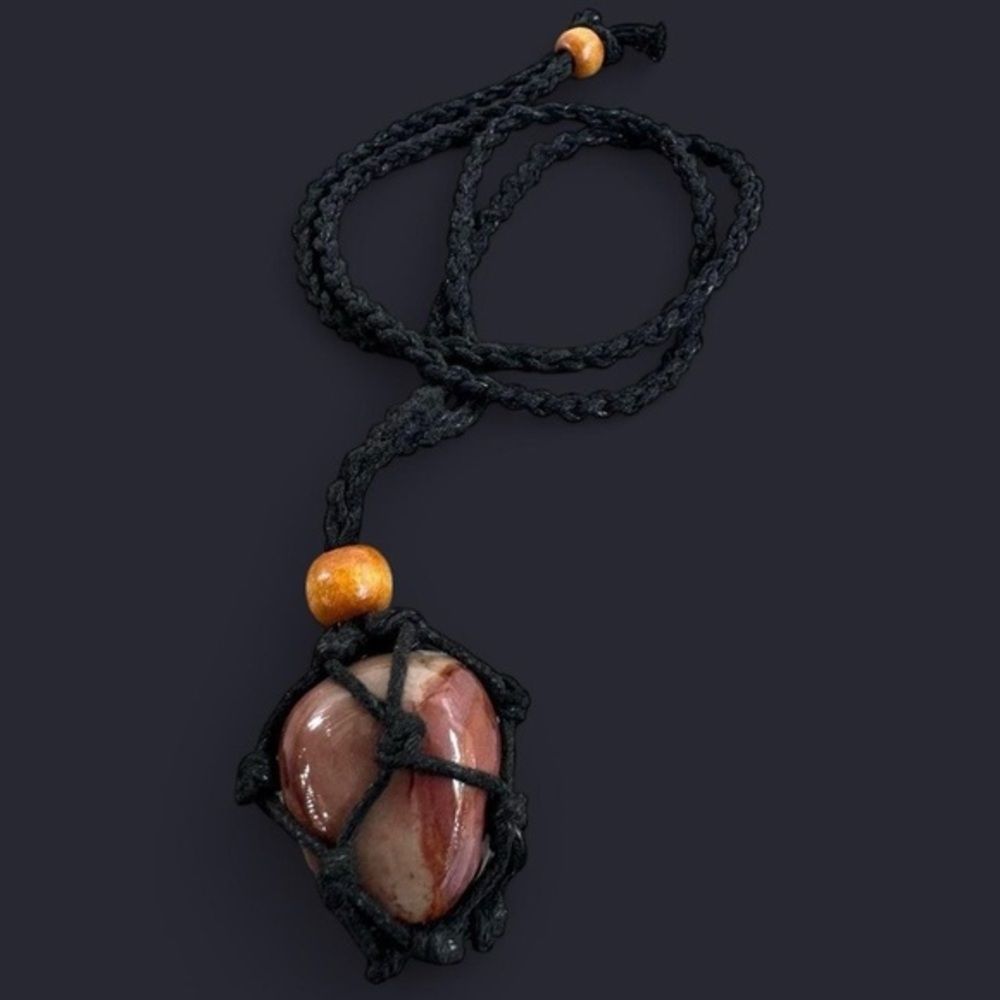 Polychrome Jasper Stone Pendant Macrame Necklace - image 1